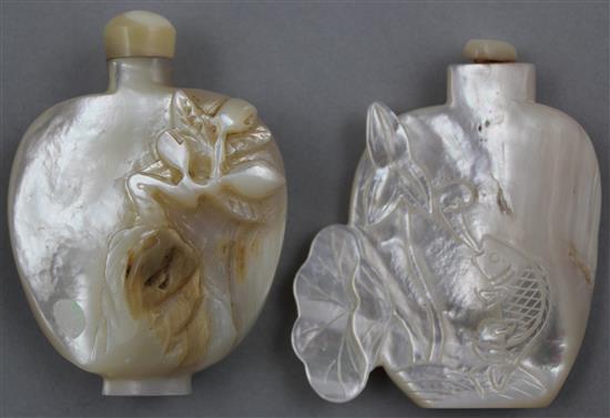 Two Chinese mother-of-pearl snuff bottles, 1800-1900, 7cm, Richards